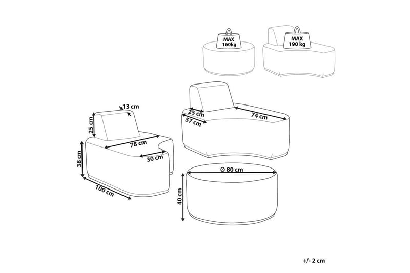 Trädgårdssoffgrupp 2-stits Fabro - Utemöbler - Balkong - Balkongmöbler - Balkonggrupp & balkongset