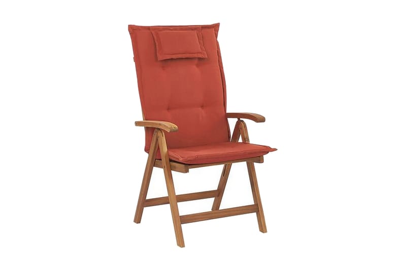 Trädgårdsstol 2 st akaciaträ med dyna i röd JAVA - Trä/natur - Matstol & karmstol utomhus - Balkongstol
