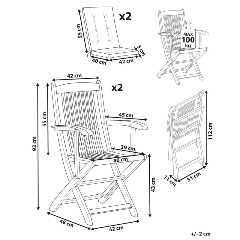 Trädgårdsstol Maui Premium 2-pack - Ljus trä, beige - Utemöbler - Balkong - Balkongmöbler - Balkongstol