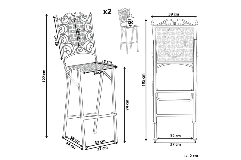 Trädgårdsstol set om 2 Bormio - Utemöbler - Balkong - Balkongmöbler - Balkongstol