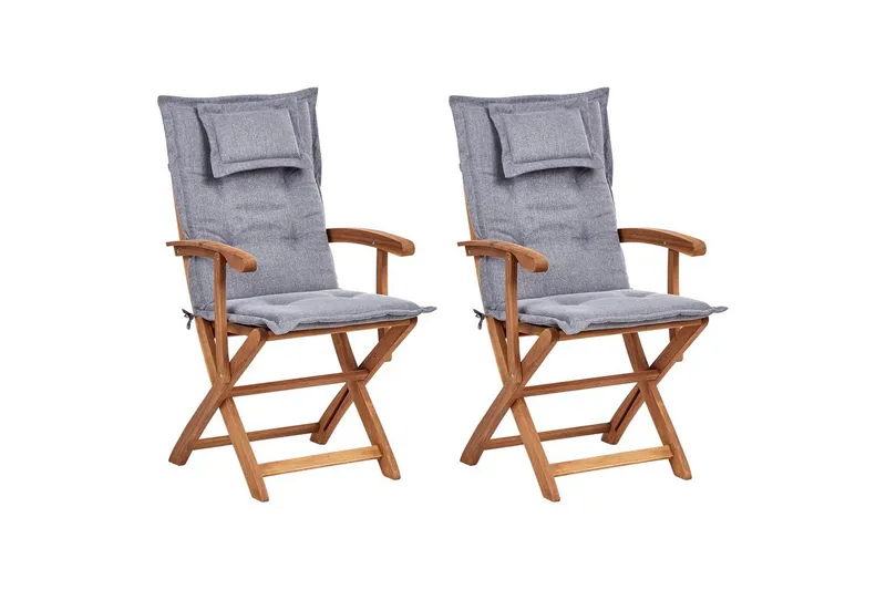 Trädgårdsstol set om 2 Maui II - Ljus trä, grå - Utemöbler - Balkong - Balkongmöbler - Balkongstol
