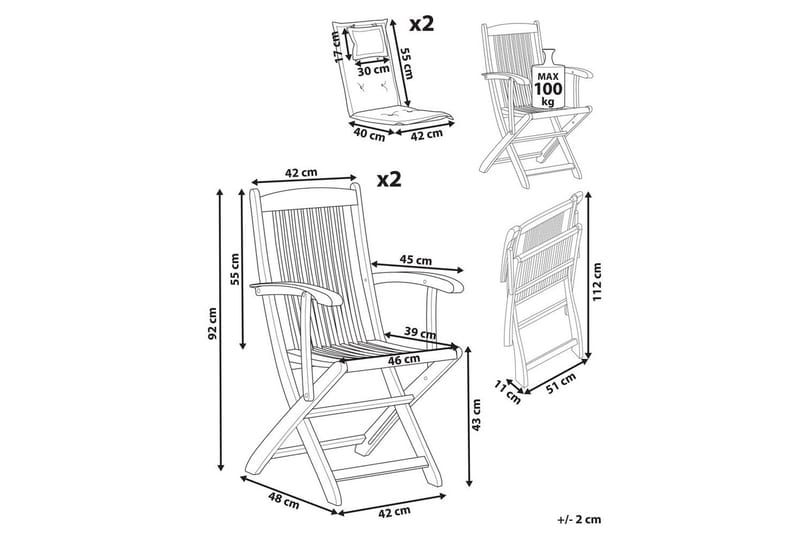 Trädgårdsstol set om 2 Maui II - Ljus trä, Off-white - Utemöbler - Balkong - Balkongmöbler - Balkongstol