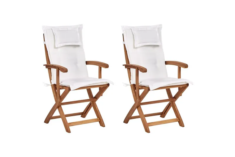 Trädgårdsstol set om 2 Maui II - Ljus trä, Off-white - Utemöbler - Balkong - Balkongmöbler - Balkongstol