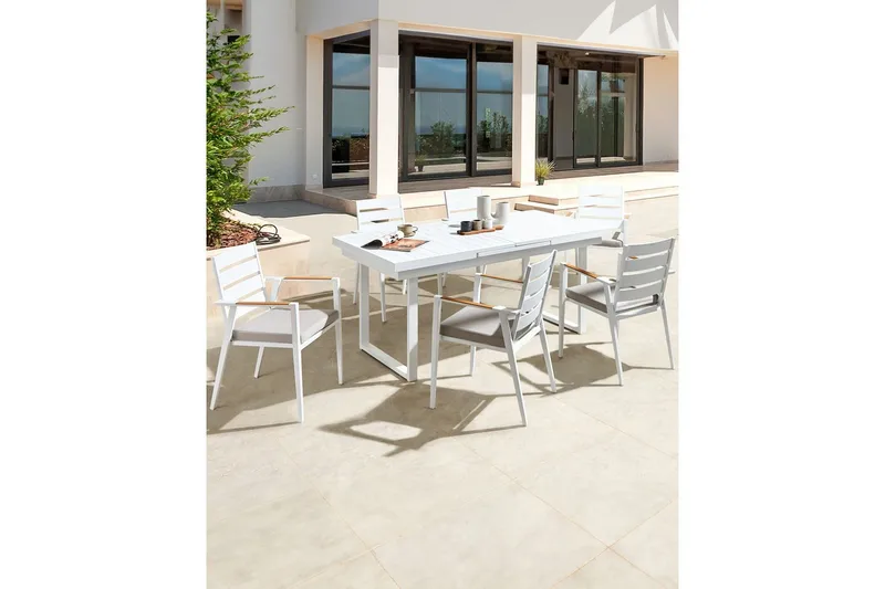 Trädgårdsstol set om 6 Taviano - Vitt, grått, ljust trä - Utemöbler - Balkong - Balkongmöbler - Balkongstol