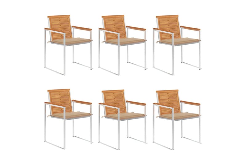 Trädgårdsstolar 6 st med dynor massivt akaciaträ - Beige - Utemöbler - Balkong - Balkongmöbler - Balkongstol