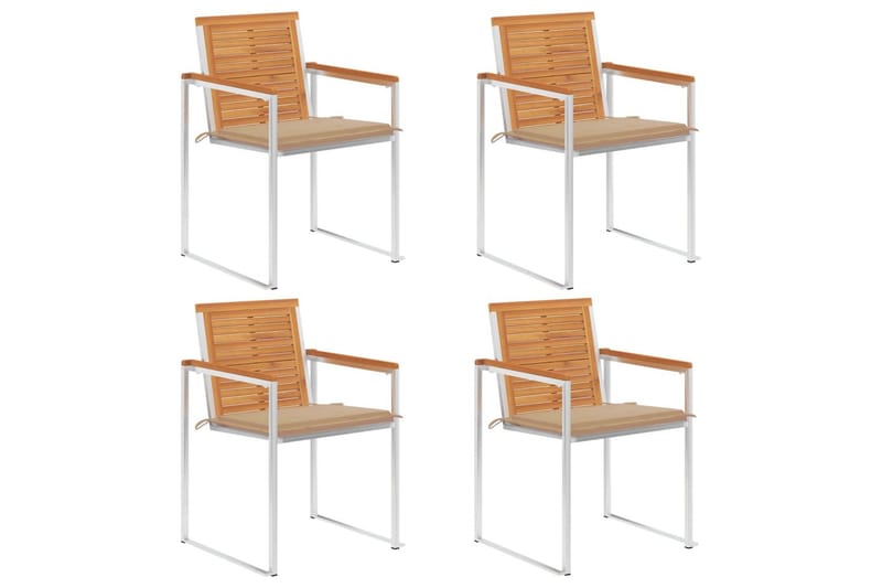 Trädgårdsstolar med dynor 4 st massivt akaciaträ - Beige - Utemöbler - Balkong - Balkongmöbler - Balkongstol
