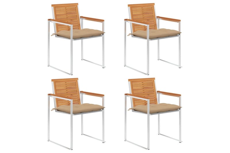 Trädgårdsstolar med dynor 4 st massivt akaciaträ - Beige - Utemöbler - Balkong - Balkongmöbler - Balkongstol