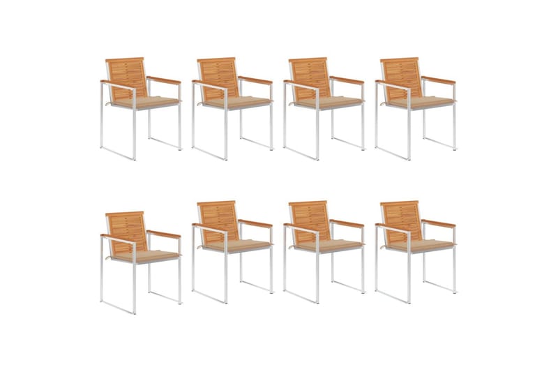 Trädgårdsstolar med dynor 8 st massivt akaciaträ - Beige - Utemöbler - Balkong - Balkongmöbler - Balkongstol
