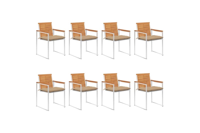 Trädgårdsstolar med dynor 8 st massivt akaciaträ - Beige - Utemöbler - Balkong - Balkongmöbler - Balkongstol