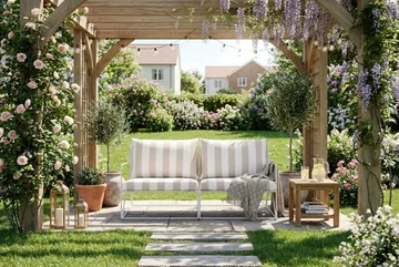 Usteryd 2 sits Loungesoffa - Beige/Striped - Utemöbler - Balkong - Balkongmöbler - Soffa balkong
