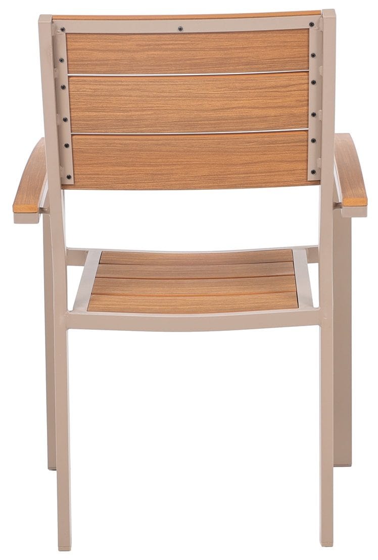 Utestol beige metall med armstöd i trä look - Las Vegas - Beige - Utemöbler - Balkong - Balkongmöbler - Balkongstol