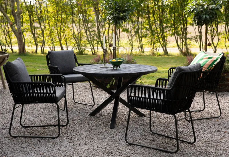 Utestol med rep och grå dynor - Antracit - Utemöbler - Balkong - Balkongmöbler - Balkongstol