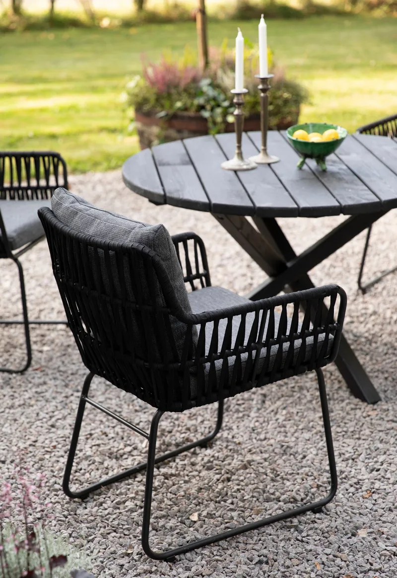 Utestol med rep och grå dynor - Antracit - Utemöbler - Balkong - Balkongmöbler - Balkongstol