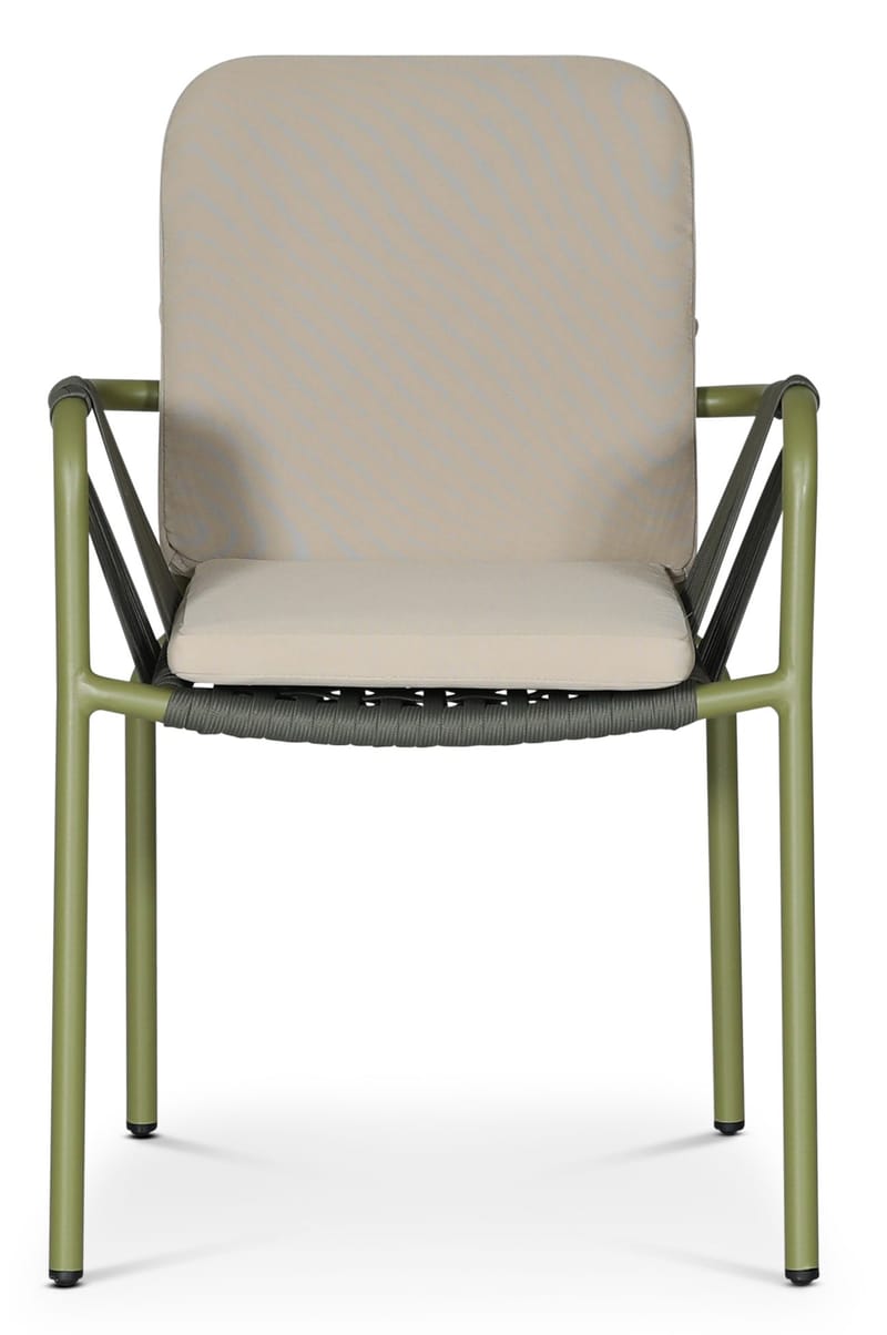 Utestol stapelbar grön med beige dyna - Lincoln - Grön och beige - Utemöbler - Balkong - Balkongmöbler - Balkongstol