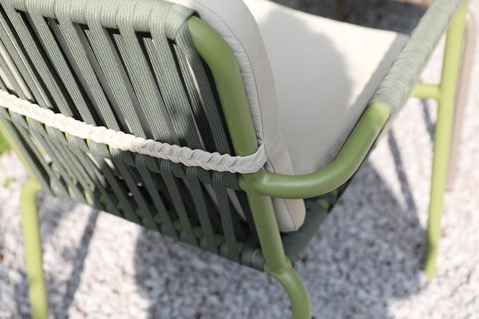 Utestol stapelbar grön med beige dyna - Lincoln - Grön och beige - Utemöbler - Balkong - Balkongmöbler - Balkongstol