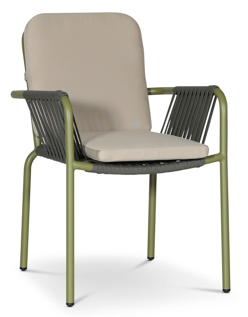 Utestol stapelbar grön med beige dyna - Lincoln - Grön och beige - Utemöbler - Balkong - Balkongmöbler - Balkongstol