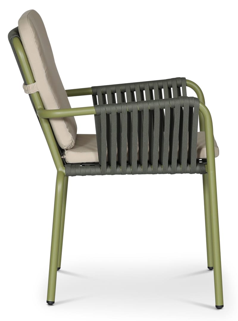 Utestol stapelbar grön med beige dyna - Lincoln - Grön och beige - Utemöbler - Balkong - Balkongmöbler - Balkongstol