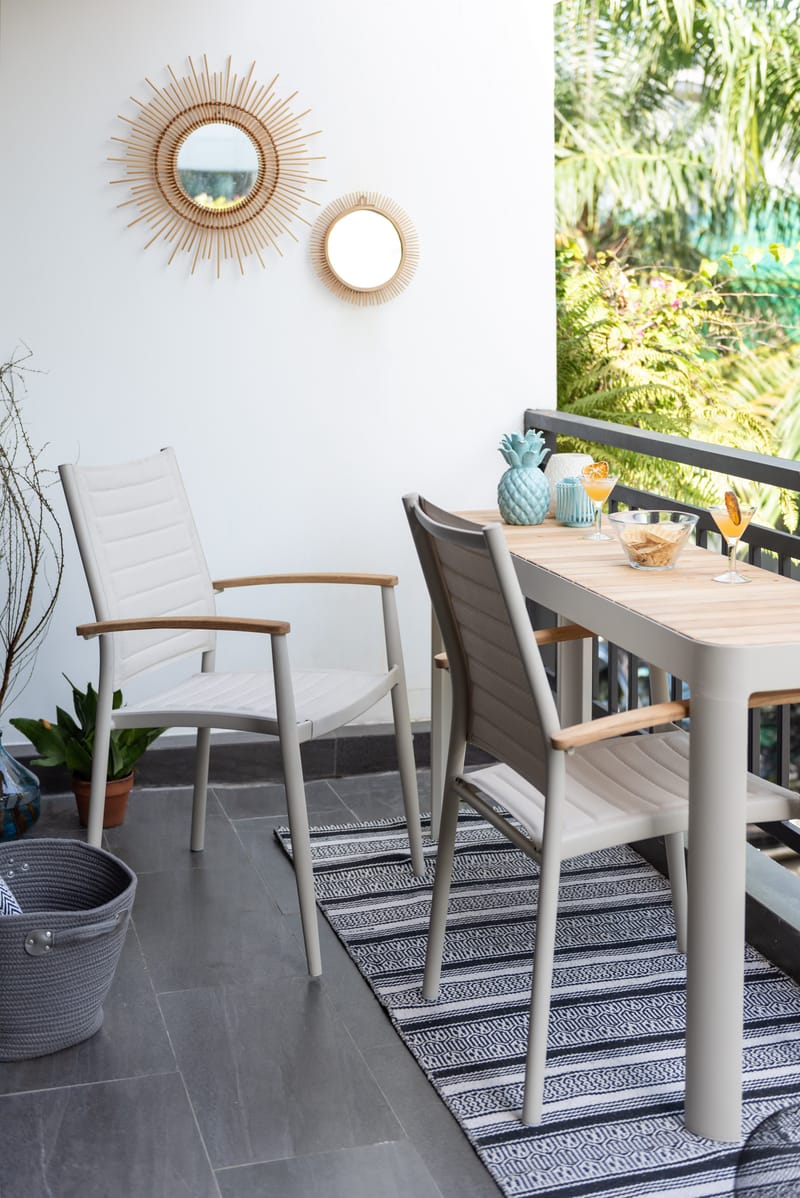 Utomhus balkongset Portals balkongbord + 2 carver carver-stolar - ljus ecru/korallsand - Utemöbler - Balkong - Balkongmöbler - Balkonggrupp & balkongset