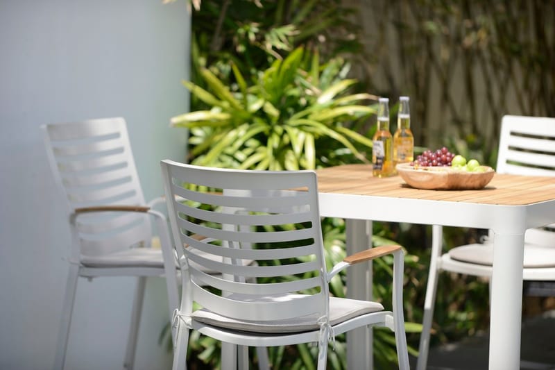 Utomhus barset Portals barbord + 4 barstolar - ljus ecru/korallsand - Utemöbler - Utestol & trädgårdsstol - Barstol utomhus