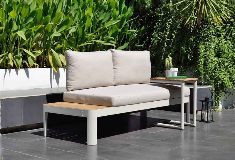 Utomhus modulset Portals 2-sitssoffa + C-format sidobord - beige/trä - Utemöbler - Balkong - Balkongmöbler - Balkonggrupp & balkongset