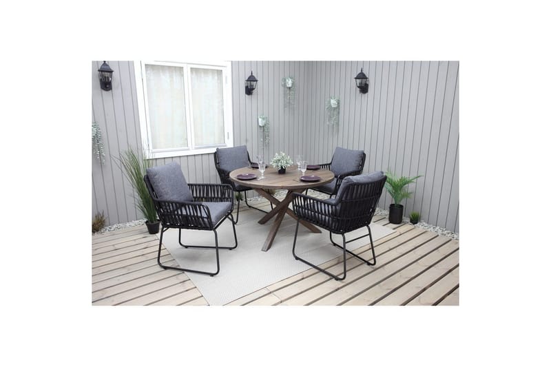 Utomhusmöbelgrupp Ø 112 cm bord & 4 Levanto grå stolar Brun - Brun - Utemöbler - Utegrupp - Matgrupp utomhus