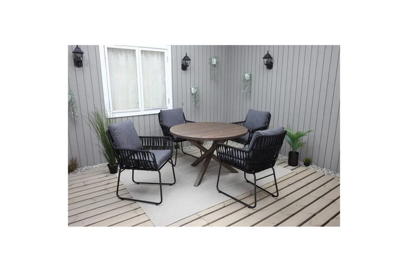 Utomhusmöbelgrupp Ø 112 cm bord & 4 Levanto grå stolar Brun - Brun - Utemöbler - Balkong - Balkongmöbler - Balkonggrupp & balkongset