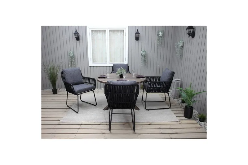 Utomhusmöbelgrupp Ø 112 cm bord & 4 Levanto grå stolar Brun - Brun - Utemöbler - Balkong - Balkongmöbler - Balkonggrupp & balkongset