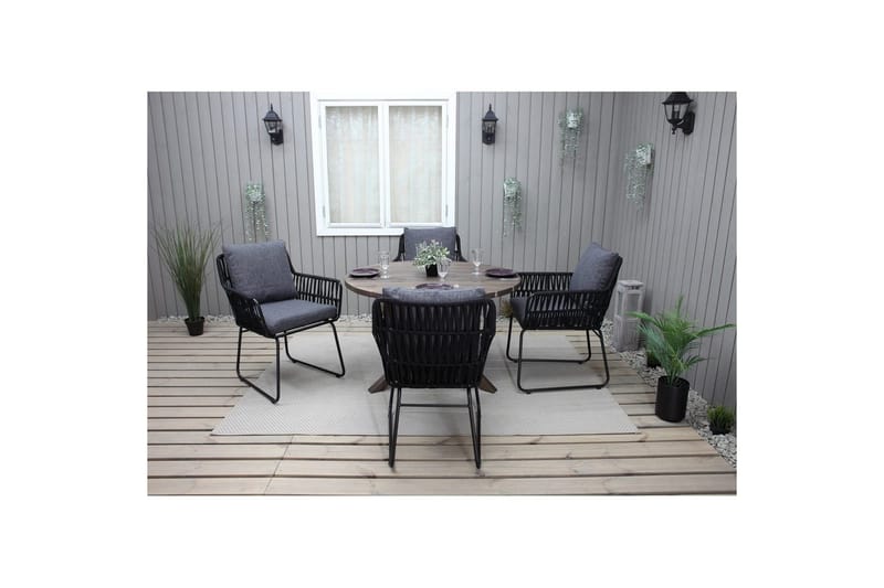Utomhusmöbelgrupp Ø 112 cm bord & 4 Levanto grå stolar Brun - Brun - Utemöbler - Utegrupp - Matgrupp utomhus