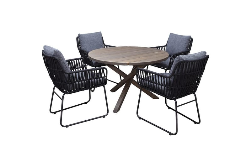 Utomhusmöbelgrupp Ø 112 cm bord & 4 Levanto grå stolar Brun - Brun - Utemöbler - Balkong - Balkongmöbler - Balkonggrupp & balkongset