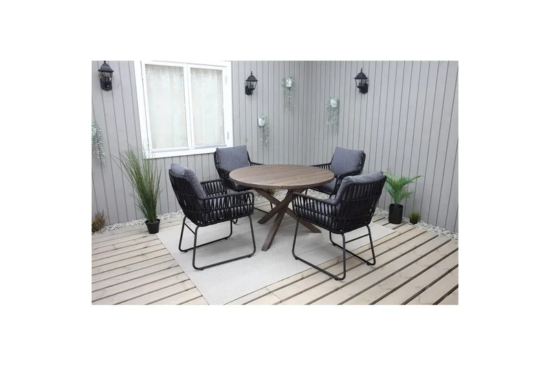 Utomhusmöbelgrupp Ø 112 cm bord & 4 Levanto grå stolar Brun - Brun - Utemöbler - Balkong - Balkongmöbler - Balkonggrupp & balkongset