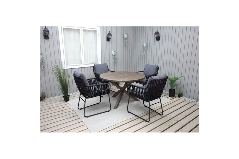 Utomhusmöbelgrupp Ø 112 cm bord & 4 Levanto grå stolar Brun - Brun - Utemöbler - Utegrupp - Matgrupp utomhus