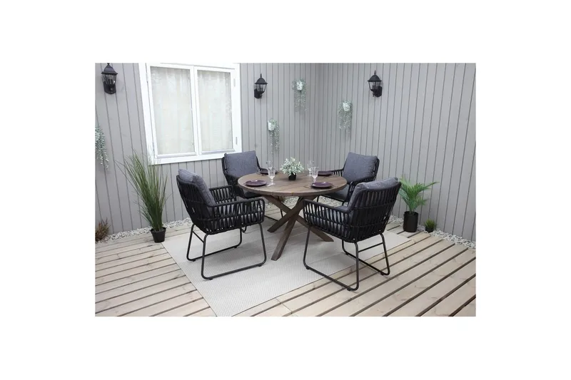 Utomhusmöbelgrupp Ø 112 cm bord & 4 Levanto grå stolar Brun - Brun - Utemöbler - Balkong - Balkongmöbler - Balkonggrupp & balkongset
