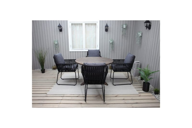 Utomhusmöbelgrupp Ø 112 cm bord & 4 Levanto grå stolar Brun - Brun - Utemöbler - Utegrupp - Matgrupp utomhus