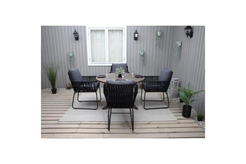 Utomhusmöbelgrupp Ø 112 cm bord & 4 Levanto grå stolar Brun - Brun - Utemöbler - Utegrupp - Matgrupp utomhus