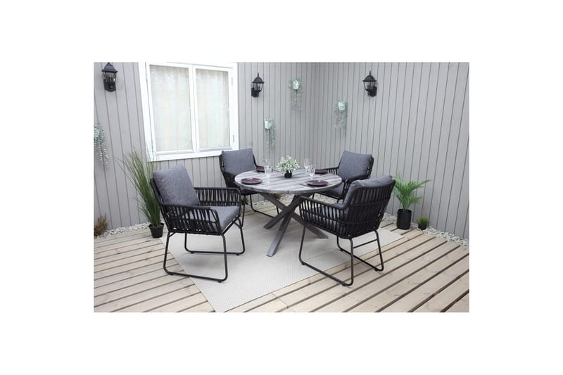 Utomhusmöbelgrupp Ø 112 cm bord & 4 Levanto grå stolar Grå - Grå - Utemöbler - Utegrupp - Matgrupp utomhus
