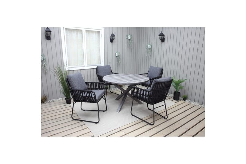 Utomhusmöbelgrupp Ø 112 cm bord & 4 Levanto grå stolar Grå - Grå - Utemöbler - Utegrupp - Matgrupp utomhus
