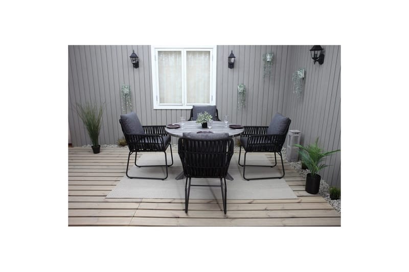 Utomhusmöbelgrupp Ø 112 cm bord & 4 Levanto grå stolar Grå - Grå - Utemöbler - Utegrupp - Matgrupp utomhus