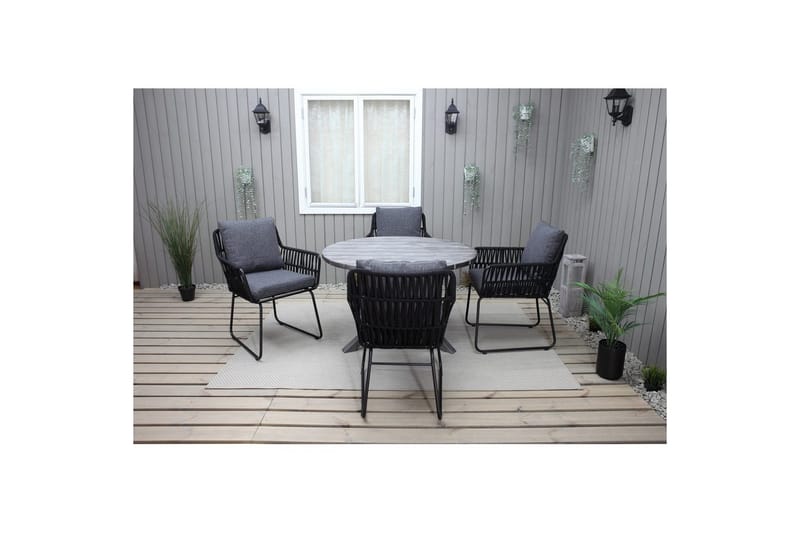Utomhusmöbelgrupp Ø 112 cm bord & 4 Levanto grå stolar Grå - Grå - Utemöbler - Balkong - Balkongmöbler - Balkonggrupp & balkongset