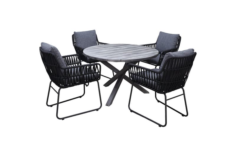 Utomhusmöbelgrupp Ø 112 cm bord & 4 Levanto grå stolar Grå - Grå - Utemöbler - Balkong - Balkongmöbler - Balkonggrupp & balkongset