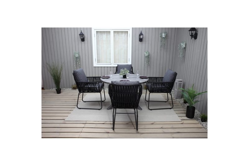 Utomhusmöbelgrupp Ø 112 cm bord & 4 Levanto grå stolar Grå - Grå - Utemöbler - Balkong - Balkongmöbler - Balkonggrupp & balkongset