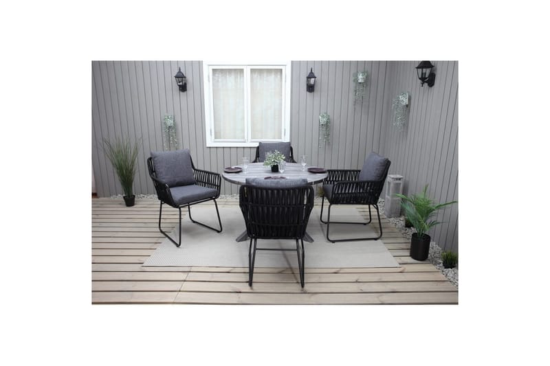Utomhusmöbelgrupp Ø 112 cm bord & 4 Levanto grå stolar Grå - Grå - Utemöbler - Balkong - Balkongmöbler - Balkonggrupp & balkongset
