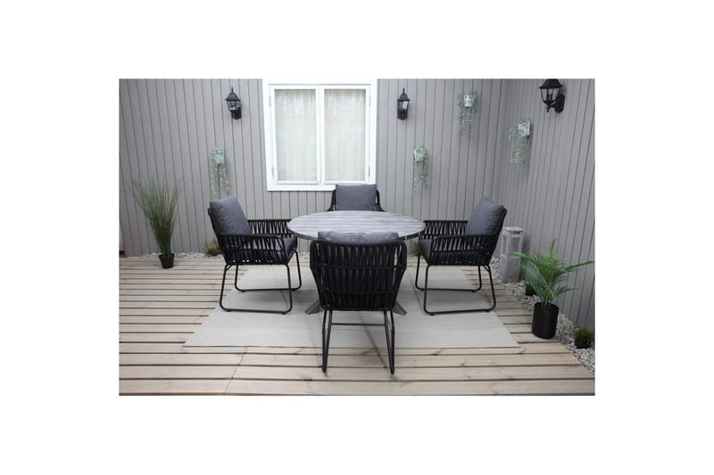 Utomhusmöbelgrupp Ø 112 cm bord & 4 Levanto grå stolar Grå - Grå - Utemöbler - Balkong - Balkongmöbler - Balkonggrupp & balkongset