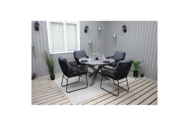 Utomhusmöbelgrupp Ø 112 cm bord & 4 Levanto grå stolar Grå - Grå - Utemöbler - Utegrupp - Matgrupp utomhus