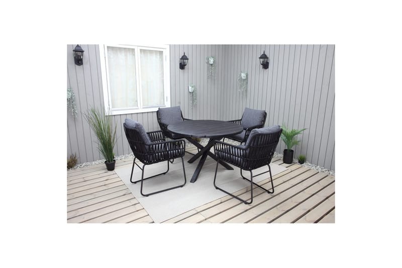 Utomhusmöbelgrupp Ø 112 cm bord & 4 Levanto grå stolar Svart - Svart - Utemöbler - Utegrupp - Matgrupp utomhus