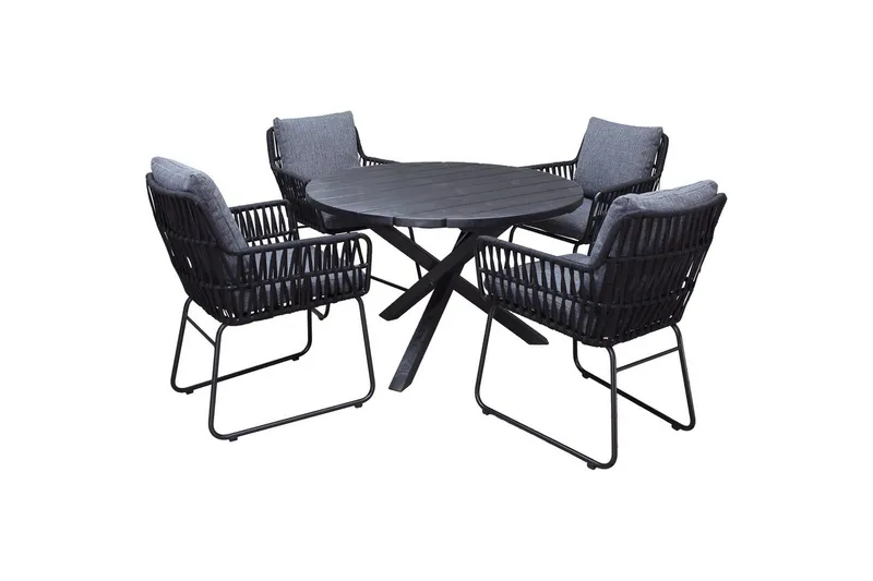 Utomhusmöbelgrupp Ø 112 cm bord & 4 Levanto grå stolar Svart - Svart - Utemöbler - Utegrupp - Matgrupp utomhus