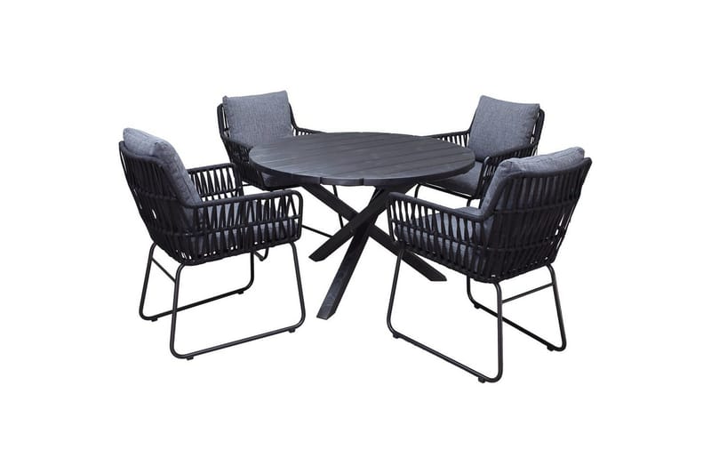 Utomhusmöbelgrupp Ø 112 cm bord & 4 Levanto grå stolar Svart, Svart
