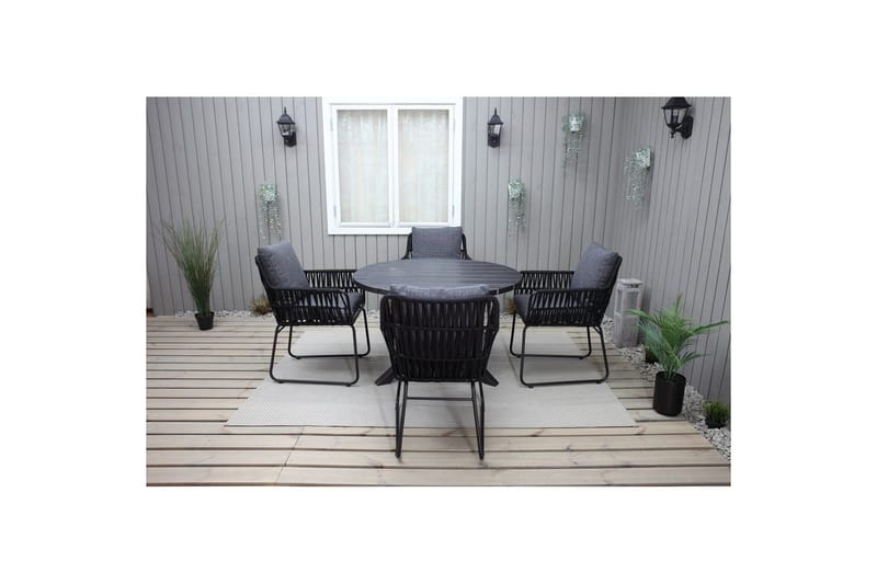 Utomhusmöbelgrupp Ø 112 cm bord & 4 Levanto grå stolar Svart - Svart - Utemöbler - Utegrupp - Matgrupp utomhus