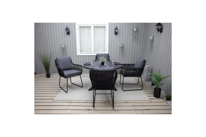 Utomhusmöbelgrupp Ø 112 cm bord & 4 Levanto grå stolar Svart - Svart - Utemöbler - Utegrupp - Matgrupp utomhus