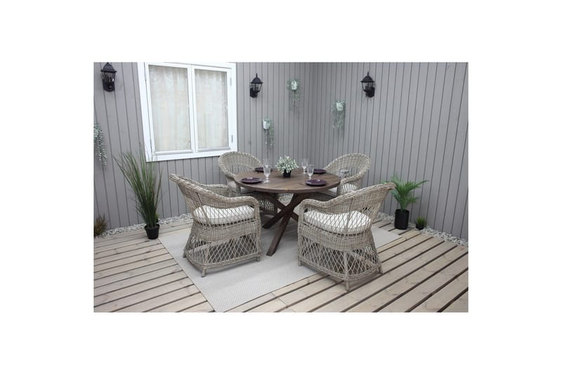 Utomhusmöbelgrupp Ø 112 cm bord & 4 Merida naturell stolar Brun - Brun - Utemöbler - Utegrupp - Matgrupp utomhus