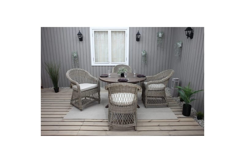 Utomhusmöbelgrupp Ø 112 cm bord & 4 Merida naturell stolar Brun - Brun - Utemöbler - Utegrupp - Matgrupp utomhus